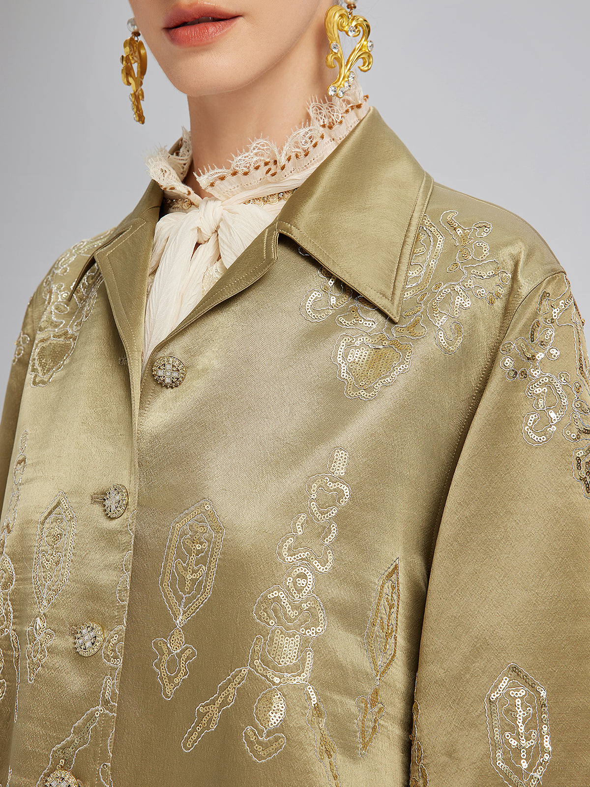 Lustrous Embroidered Floral Jacket