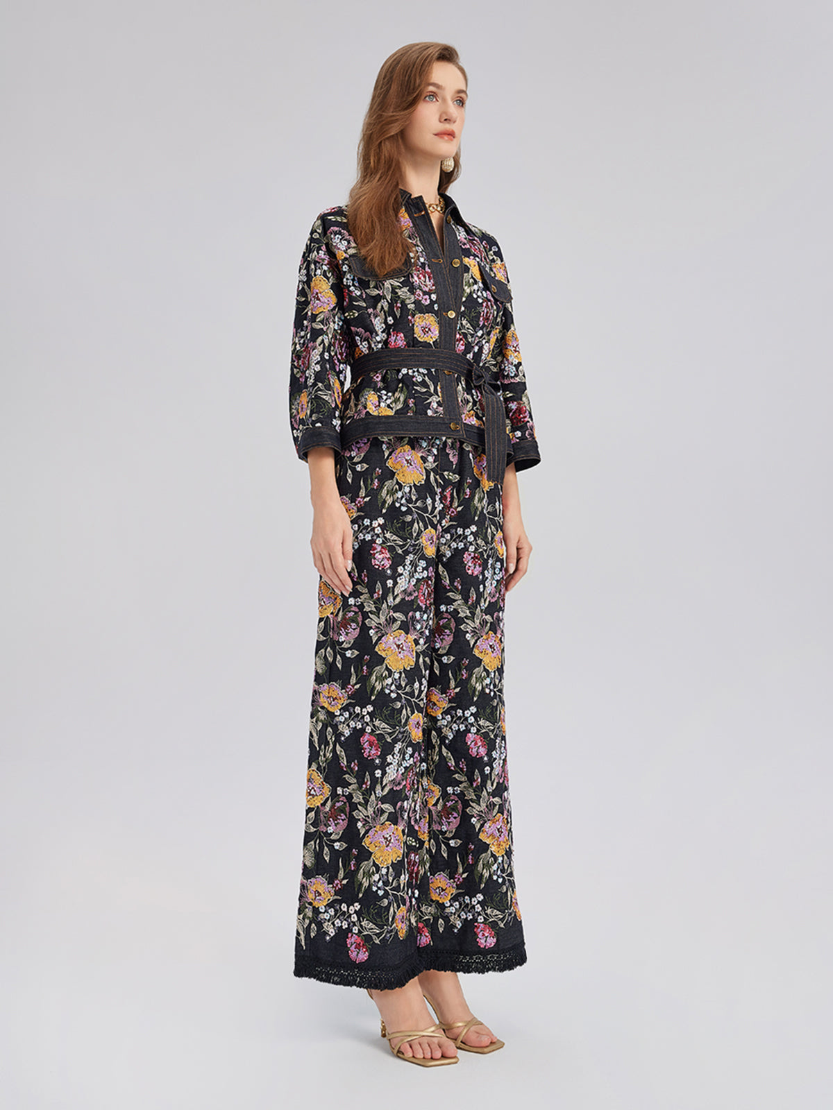 Sequin-Embroidered Floral Denim Jacket