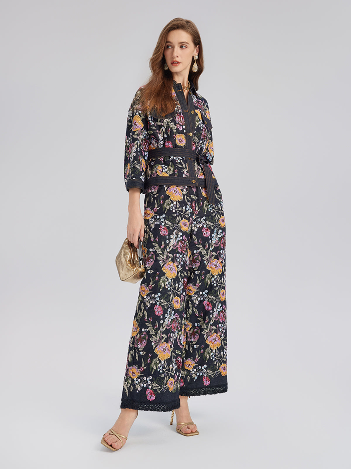 Sequin-Embroidered Floral Denim Jacket