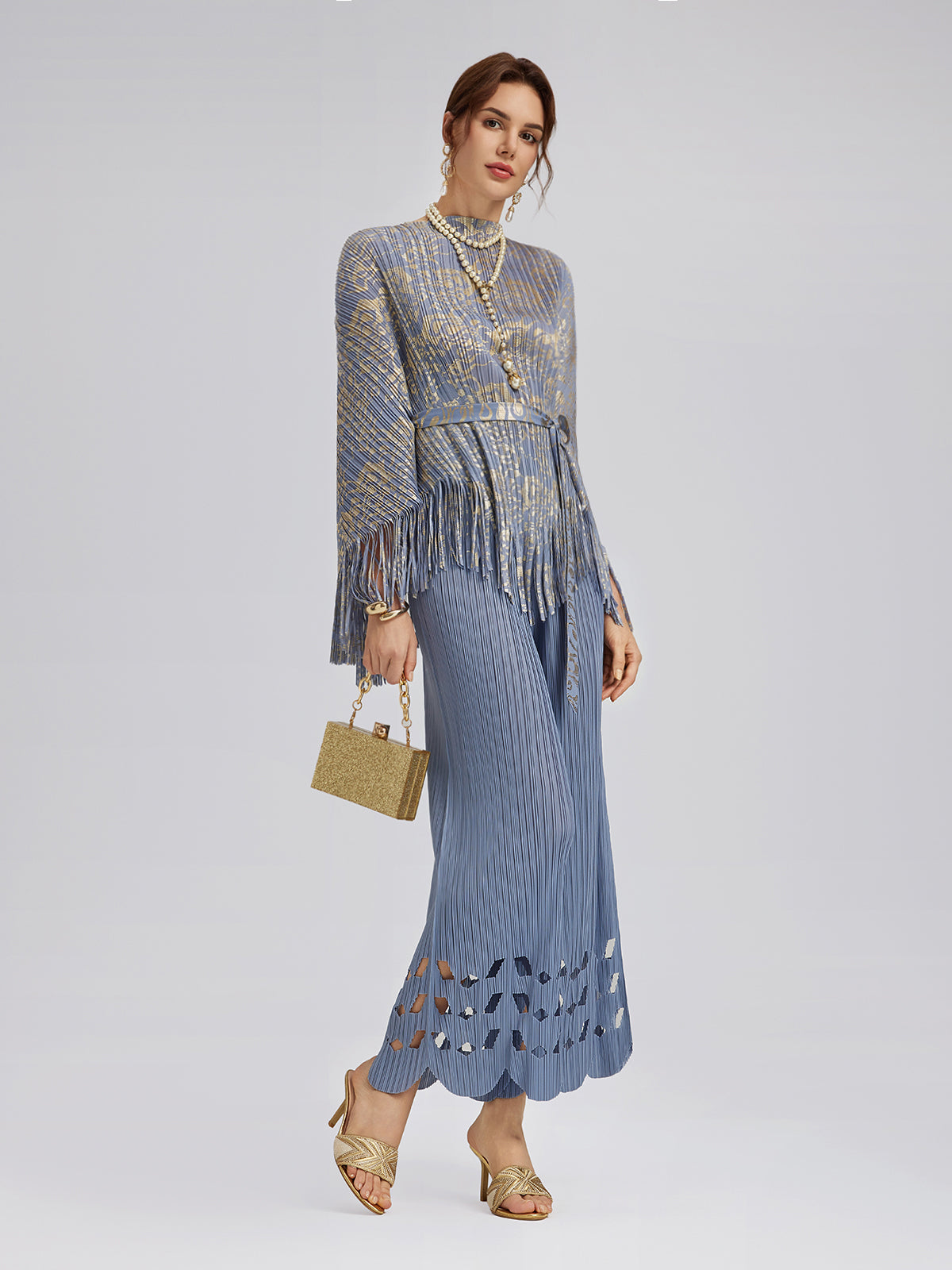Pleated Fringe & Cutout Two-Piece Set