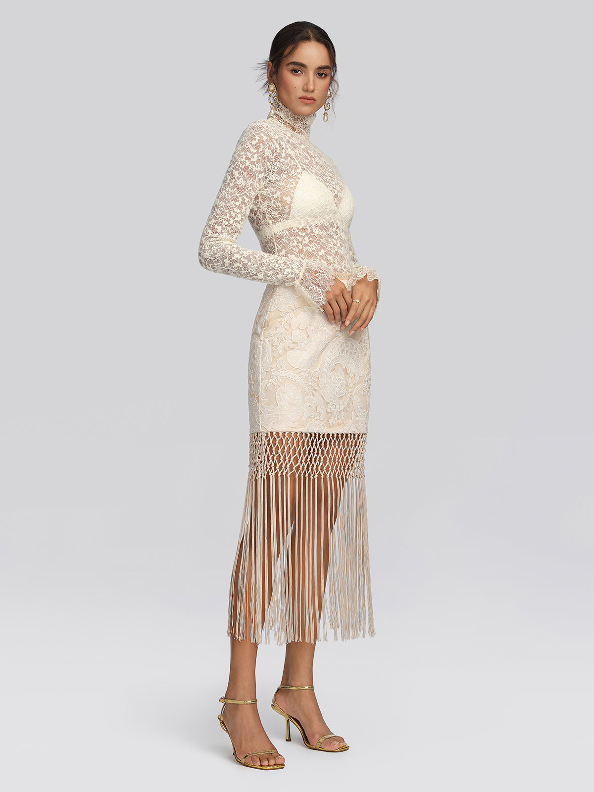 Guipure Lace Paisley Fringe Skirt