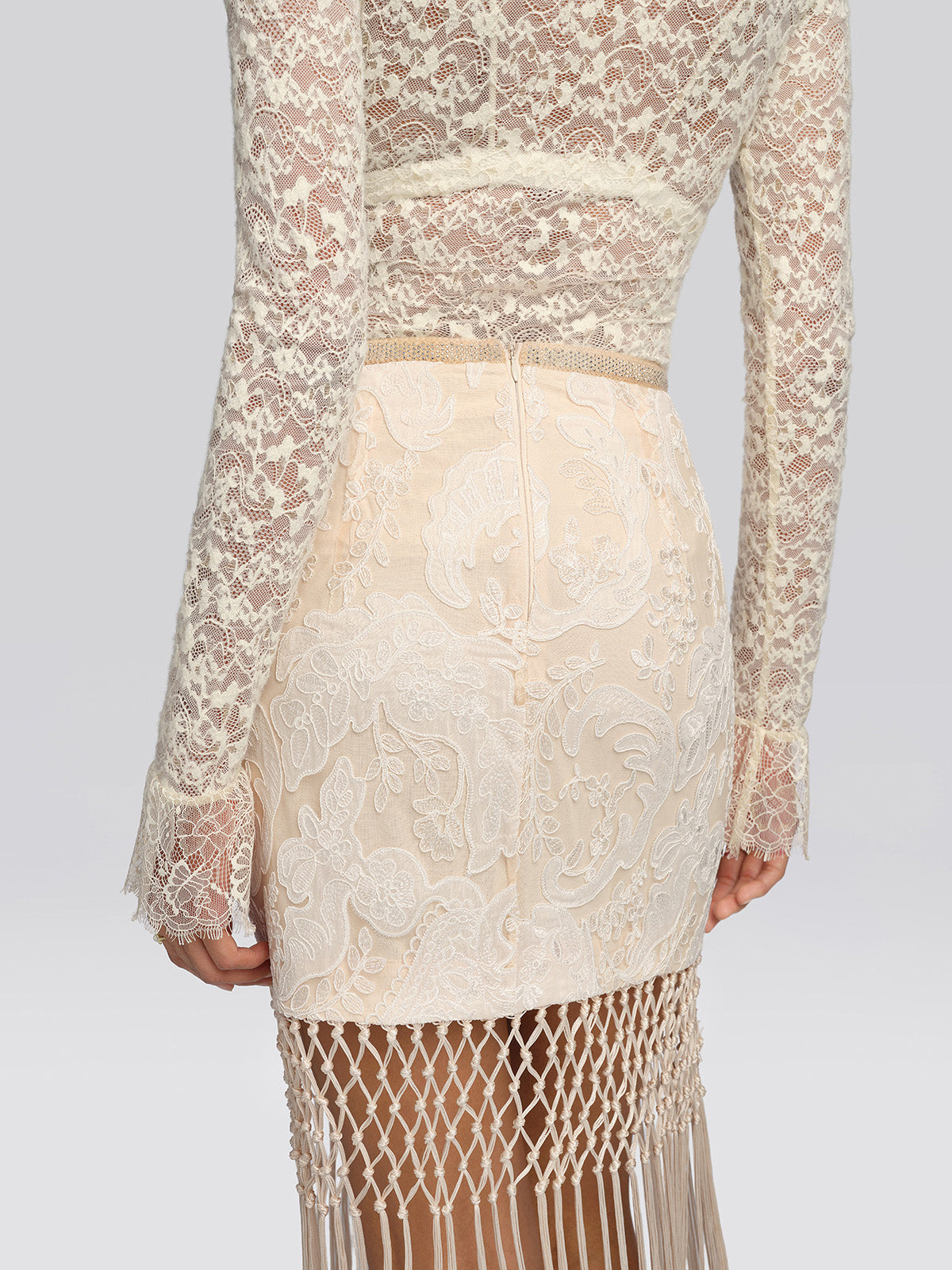 Guipure Lace Paisley Fringe Skirt