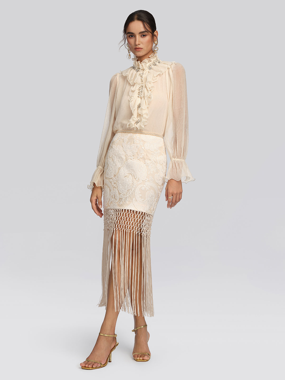 Guipure Lace Paisley Fringe Skirt