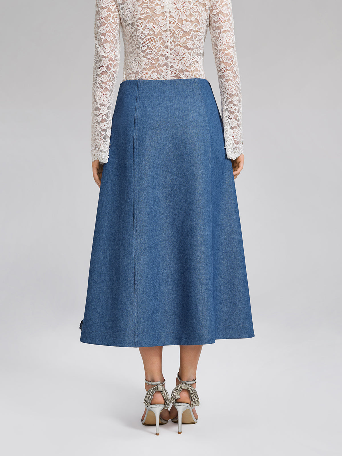 3D Floral Hand-Beaded Pearl Rhinestone Skirt