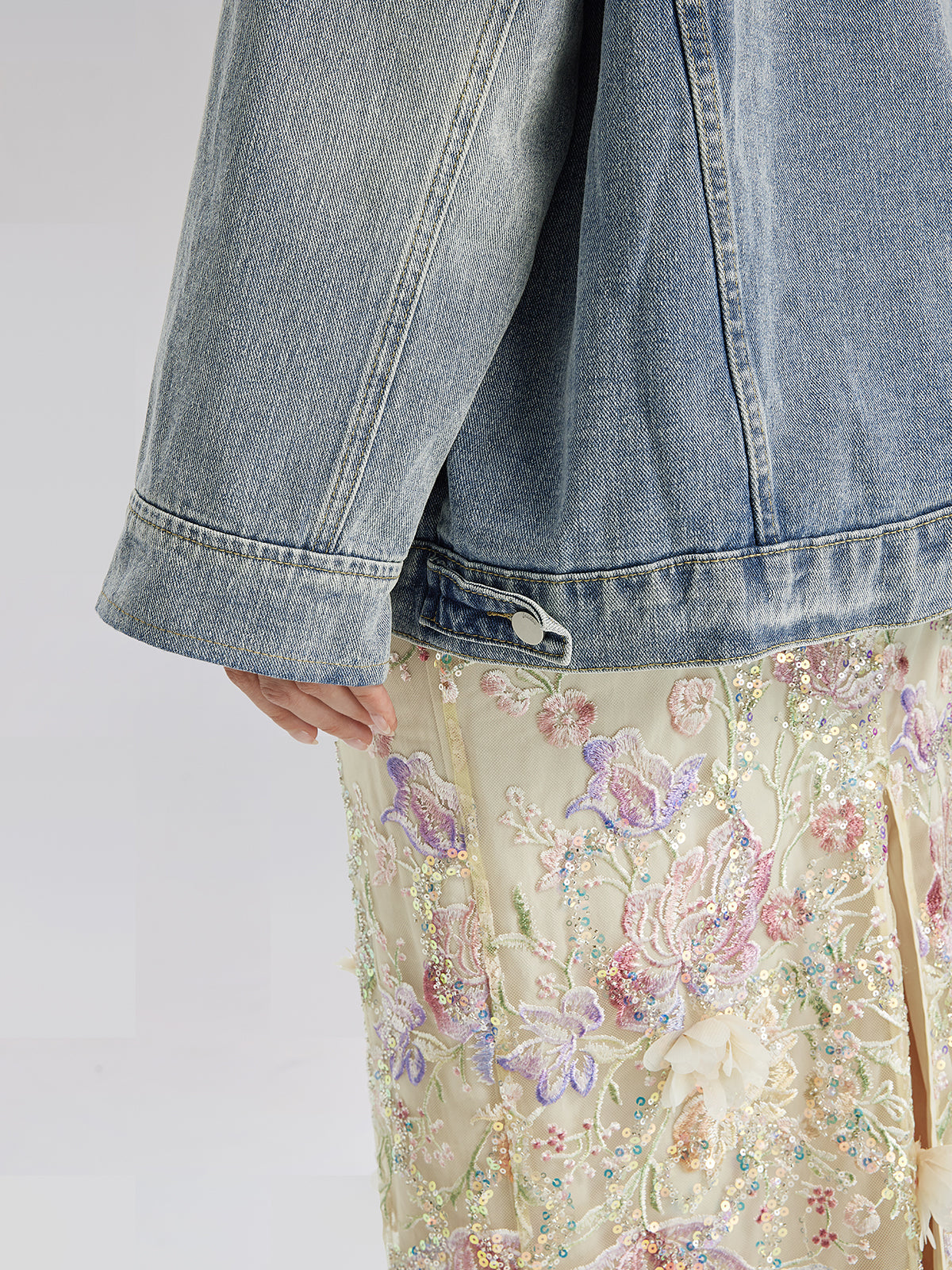 Hand-Beaded Washed Denim Jacket