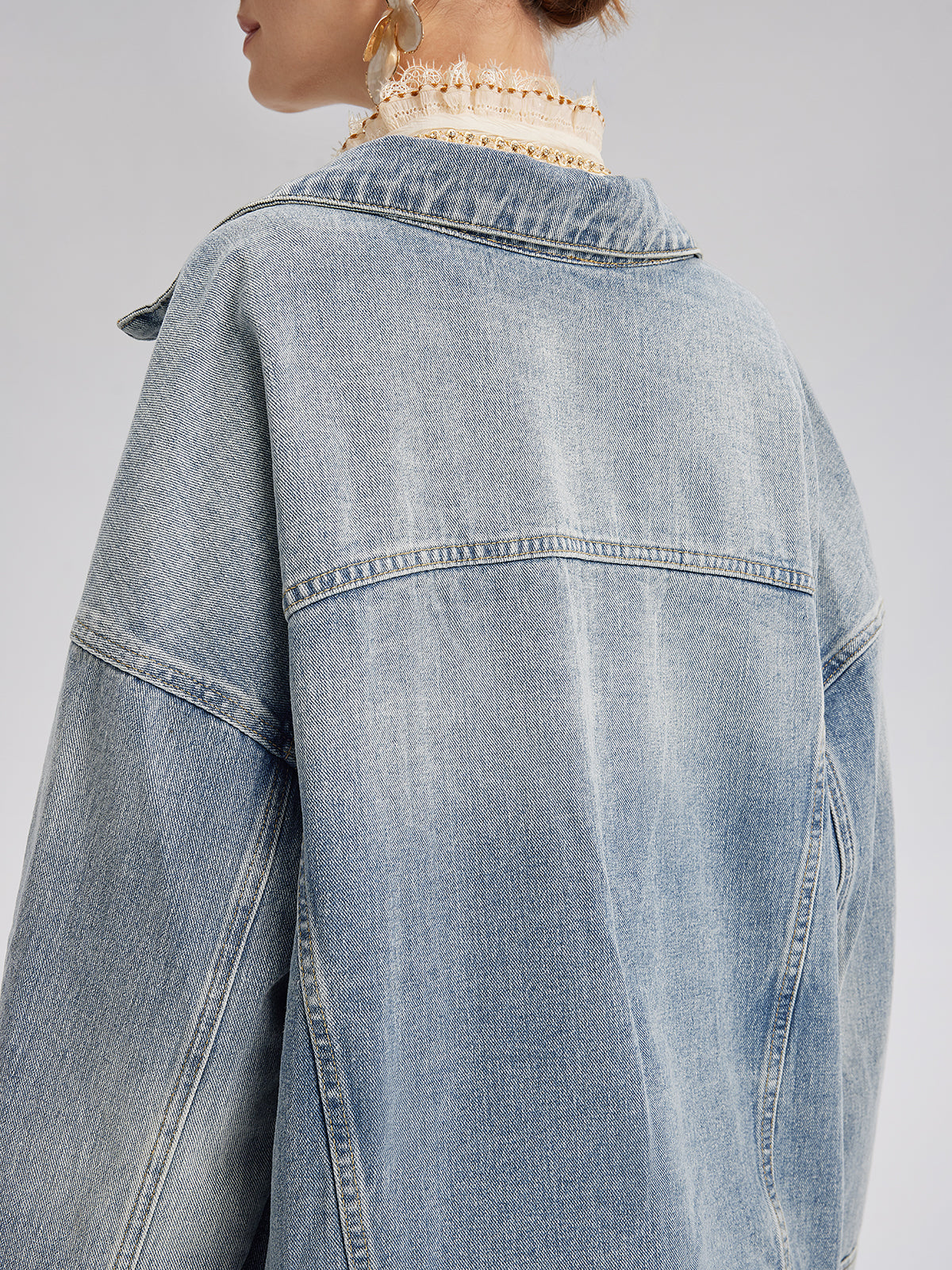 Hand-Beaded Washed Denim Jacket