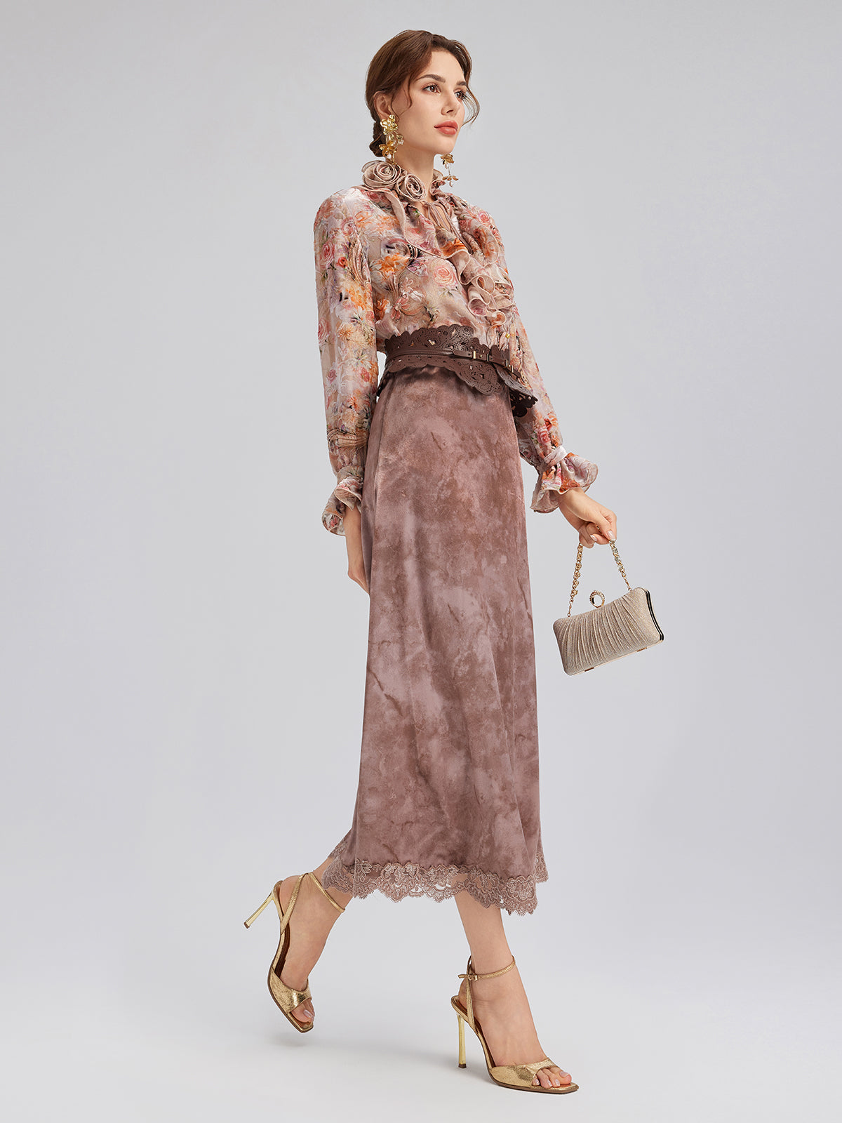 Silk Velvet Devoré Rose Pink Ruffle Blouse