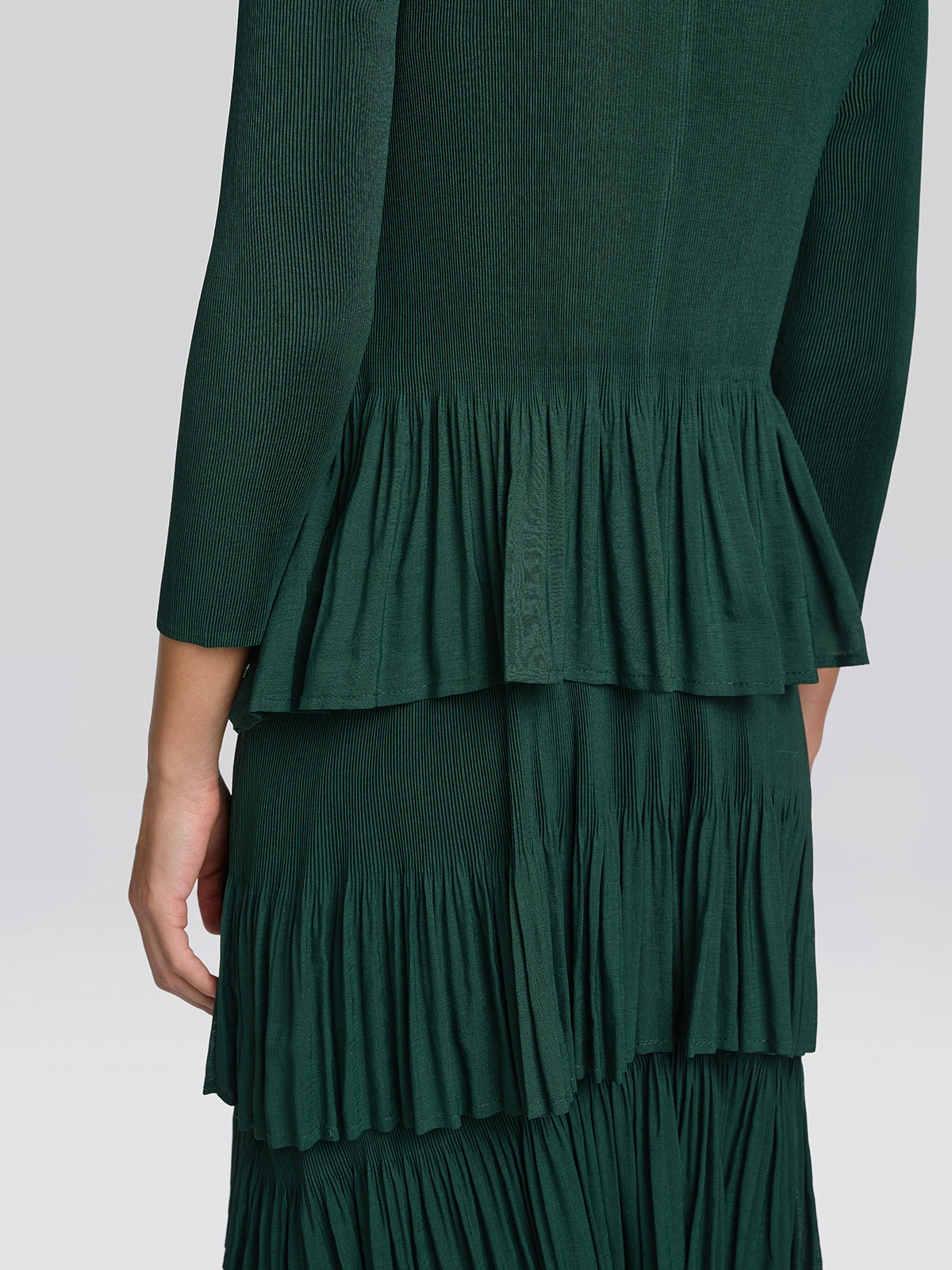 Heat Set Pleated Ruffle Neck Tiered Dress