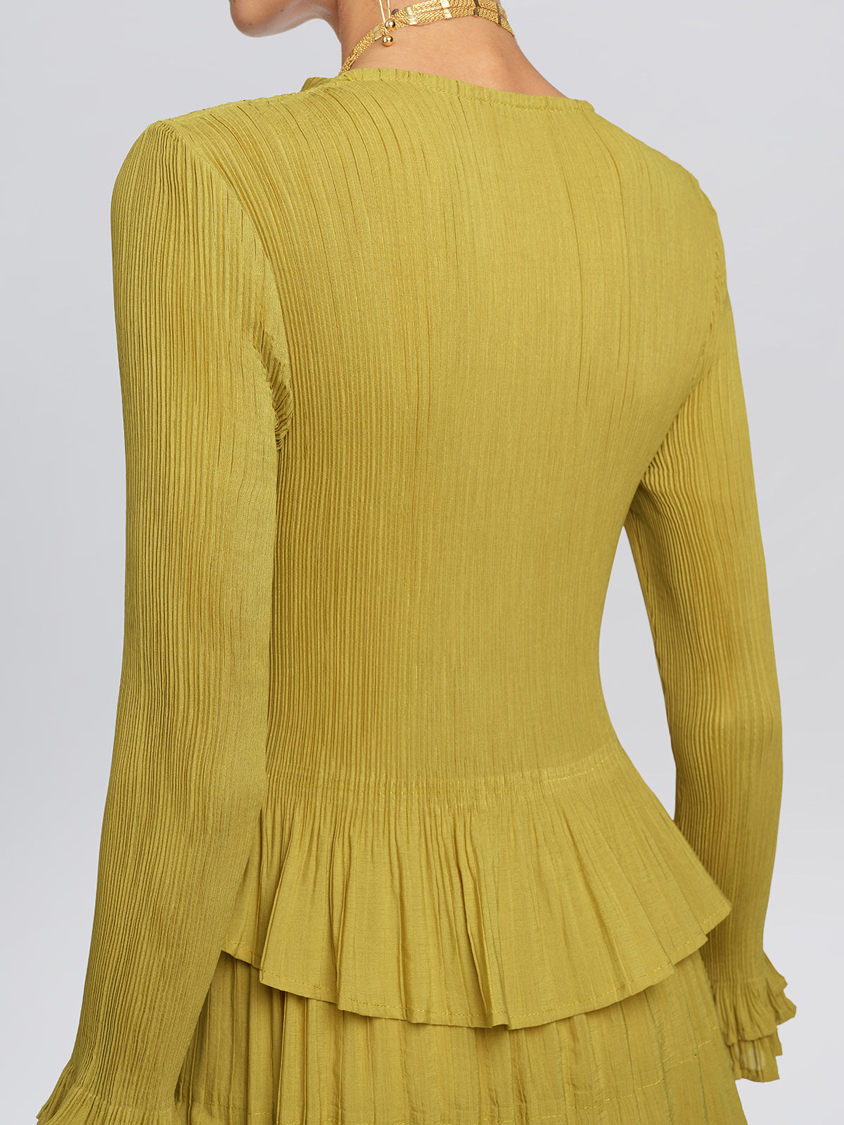 Textured Pleated Embellished Tiered Dress