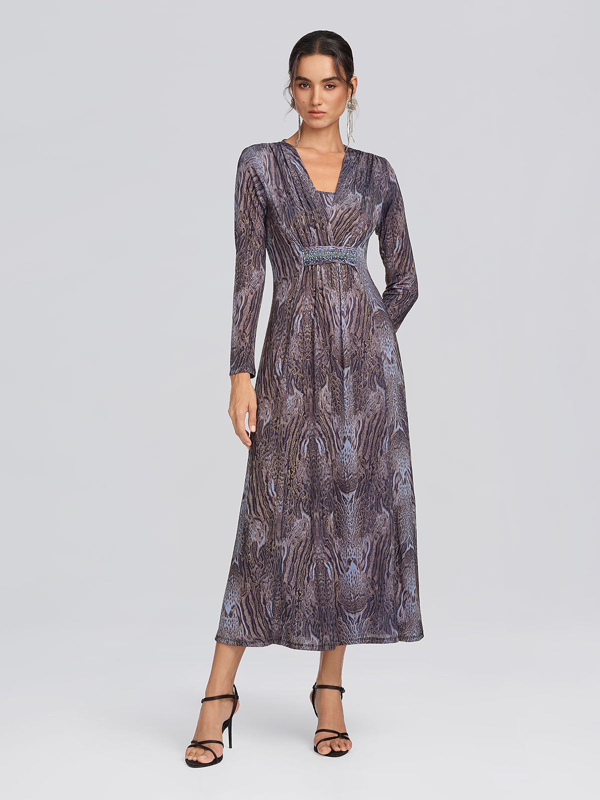 Stretch Knit Leopard Print Beaded Dress
