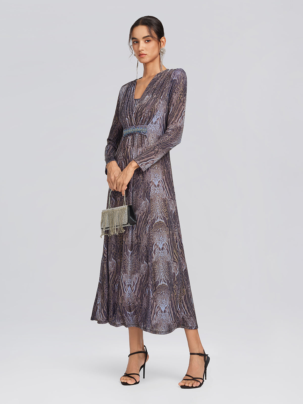 Stretch Knit Leopard Print Beaded Dress