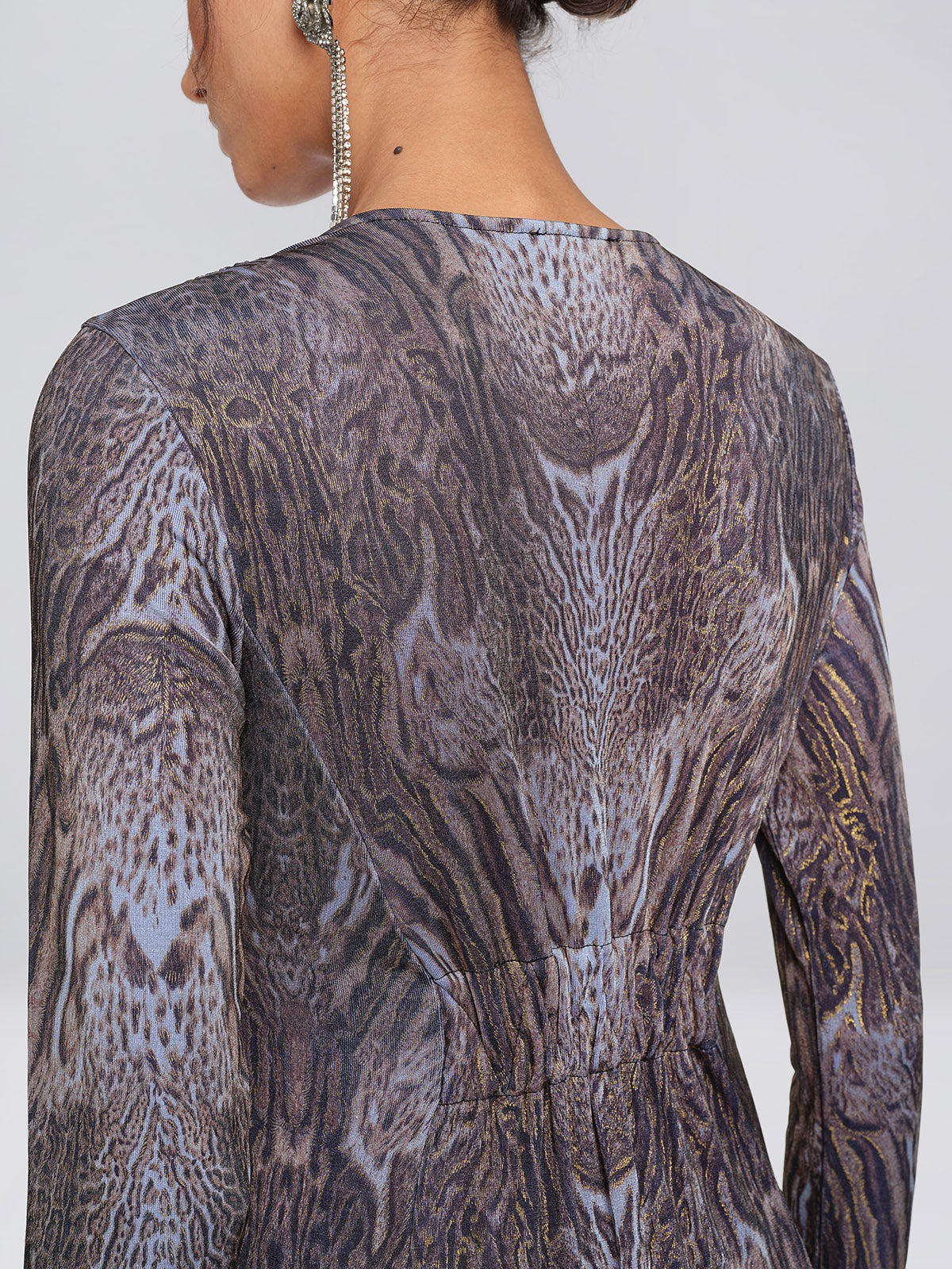 Stretch Knit Leopard Print Beaded Dress