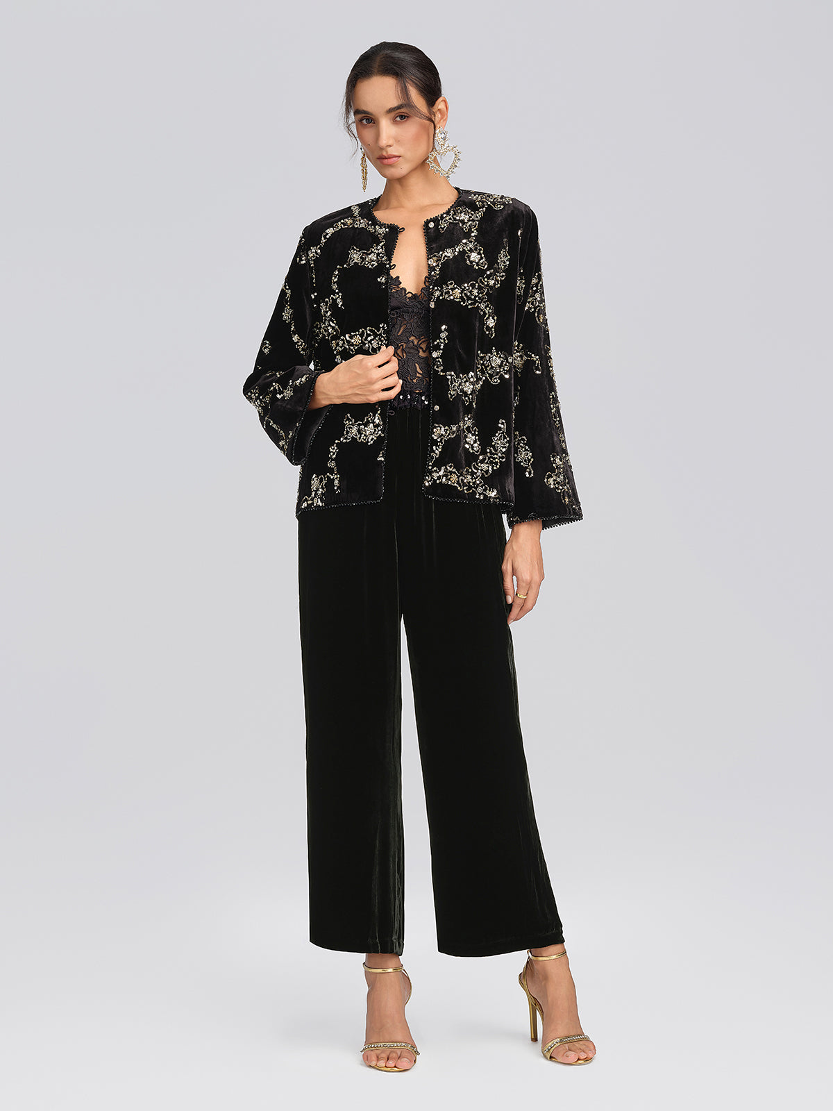 Silk Velvet Hand-Beaded Embroidered Jacket
