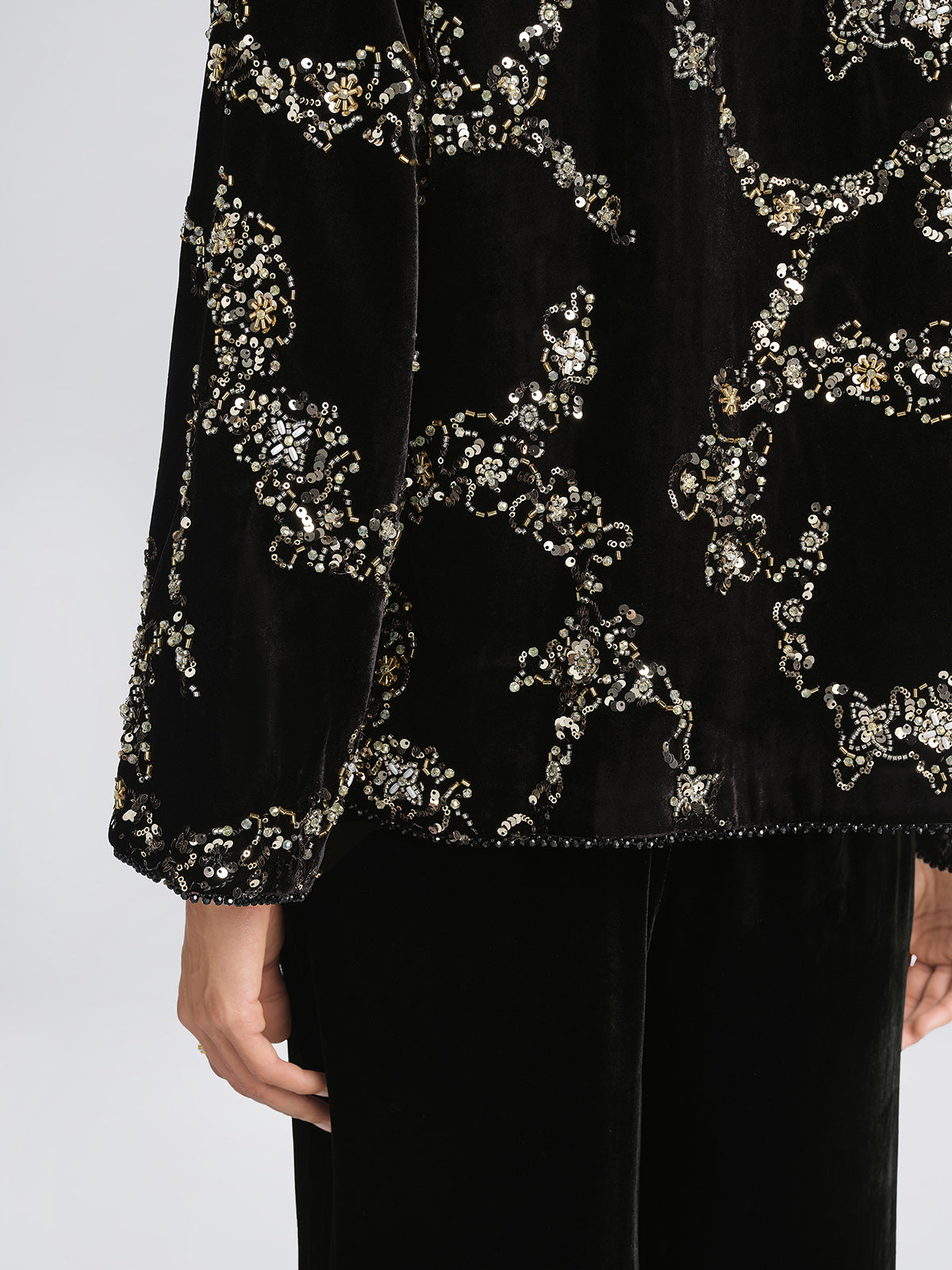 Silk Velvet Hand-Beaded Embroidered Jacket