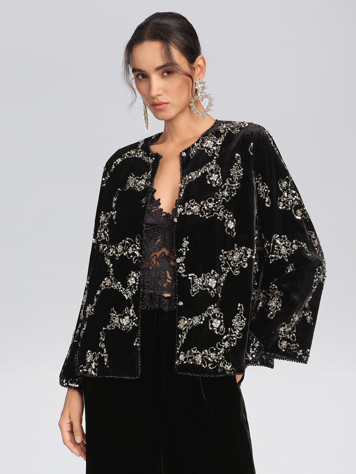 Silk Velvet Hand-Beaded Embroidered Jacket