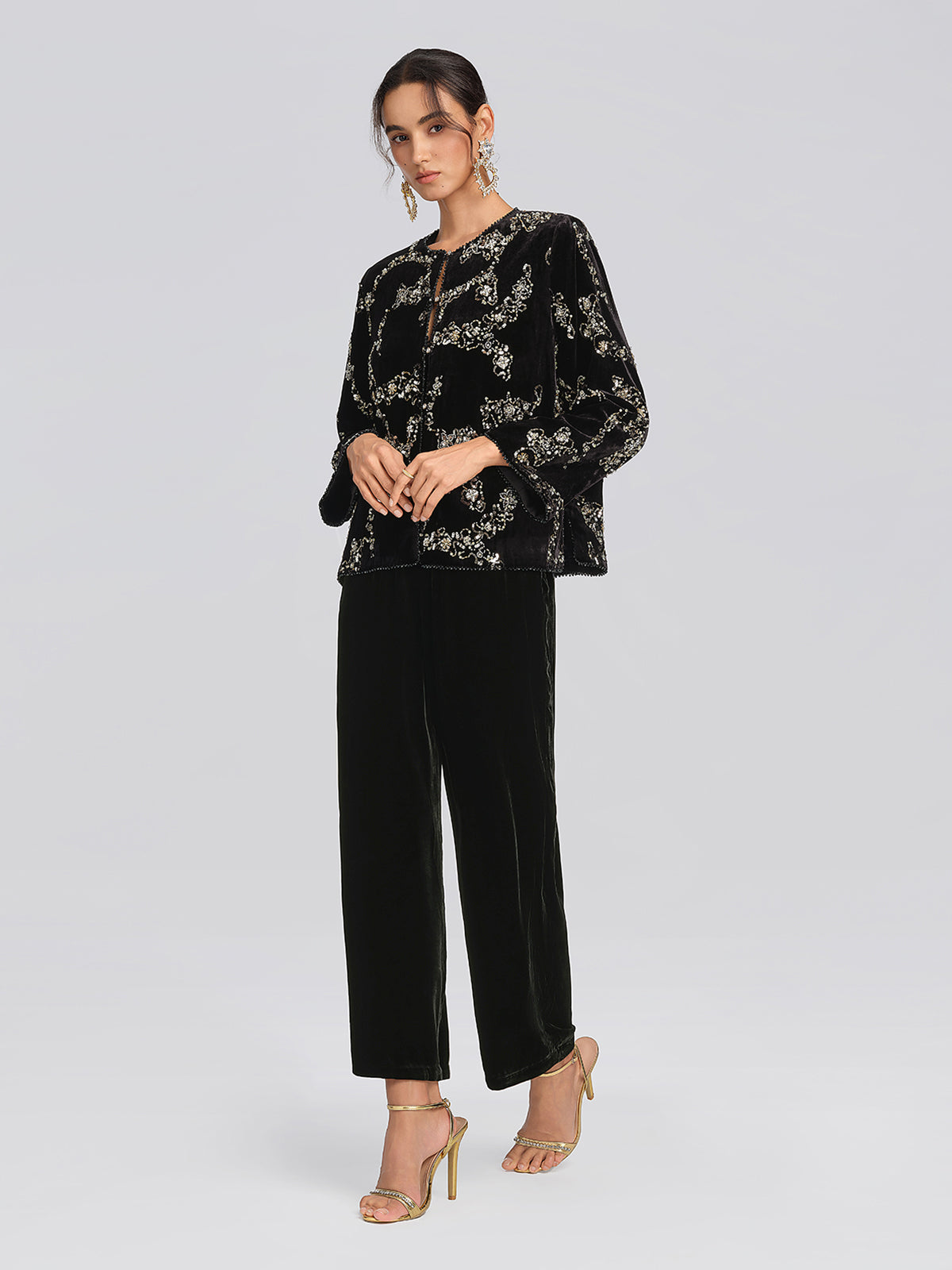 Silk Velvet Hand-Beaded Embroidered Jacket