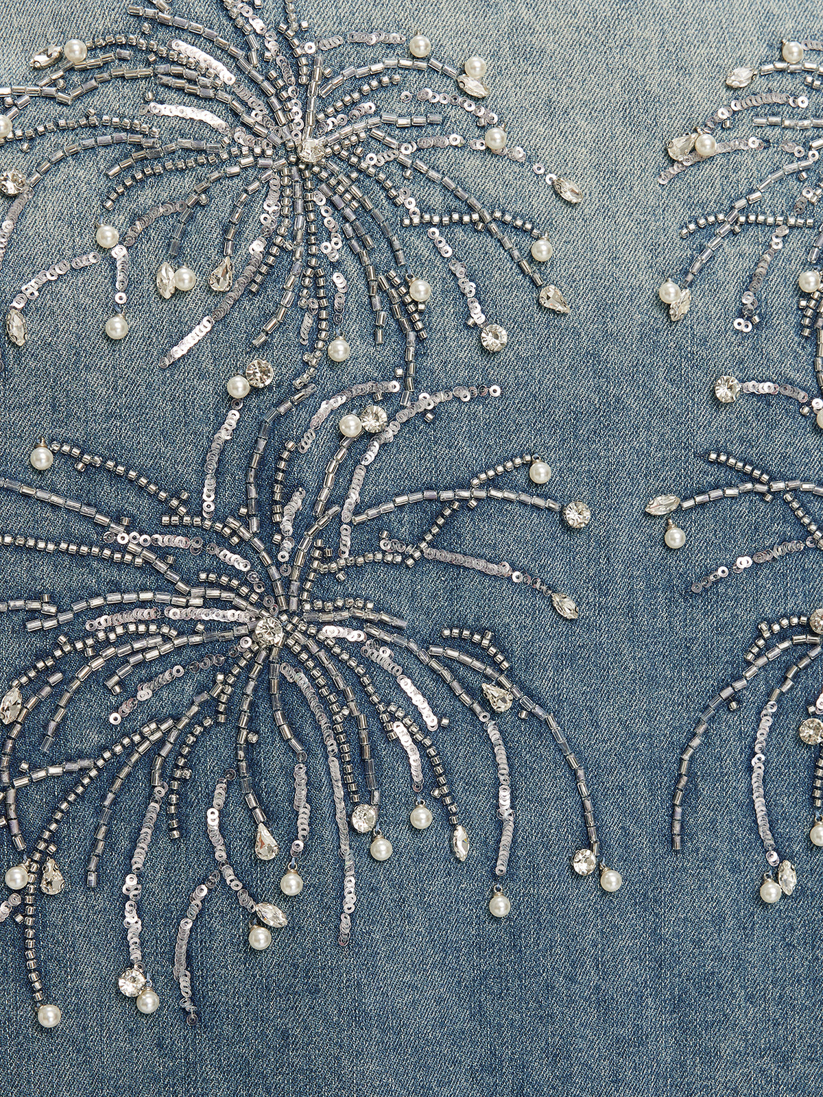 Hand-Beaded Embroidered Denim Shirt