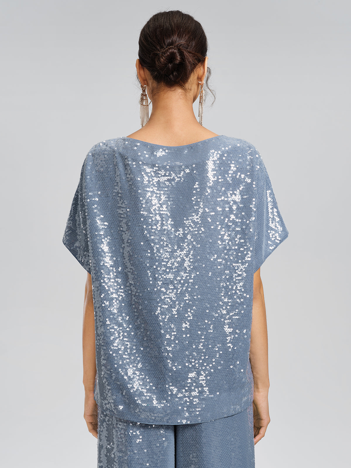 Misty Blue Sequin Batwing Loose Top