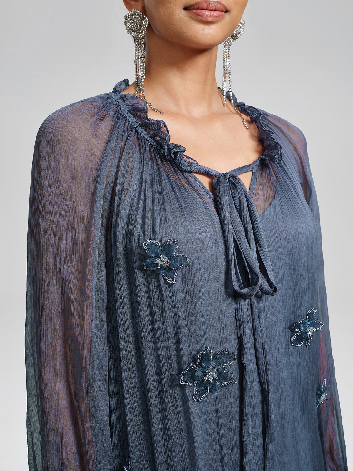Silk 3D Floral Adjustable Tie Dress (Slip Dress Included)