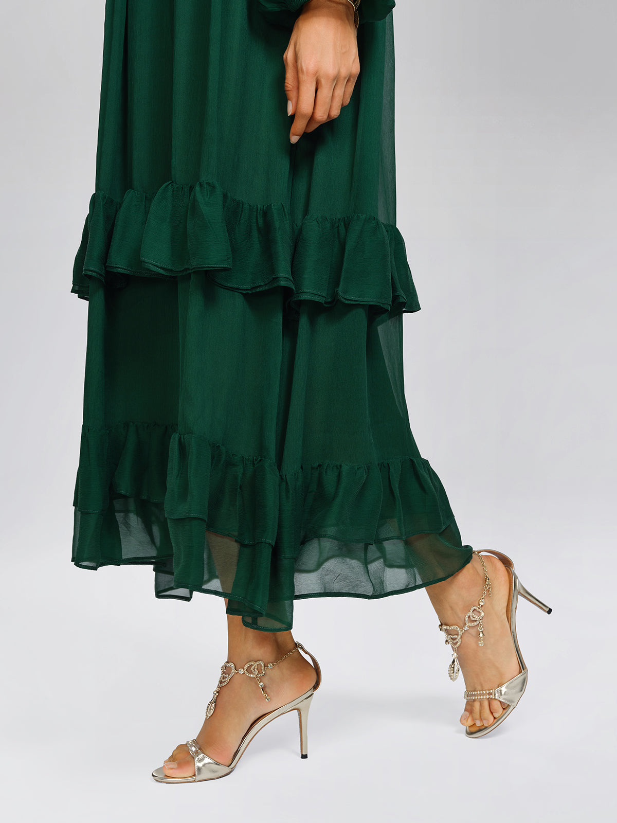 Silk Beaded Tie-Neck Dress(Waist Tie Included)