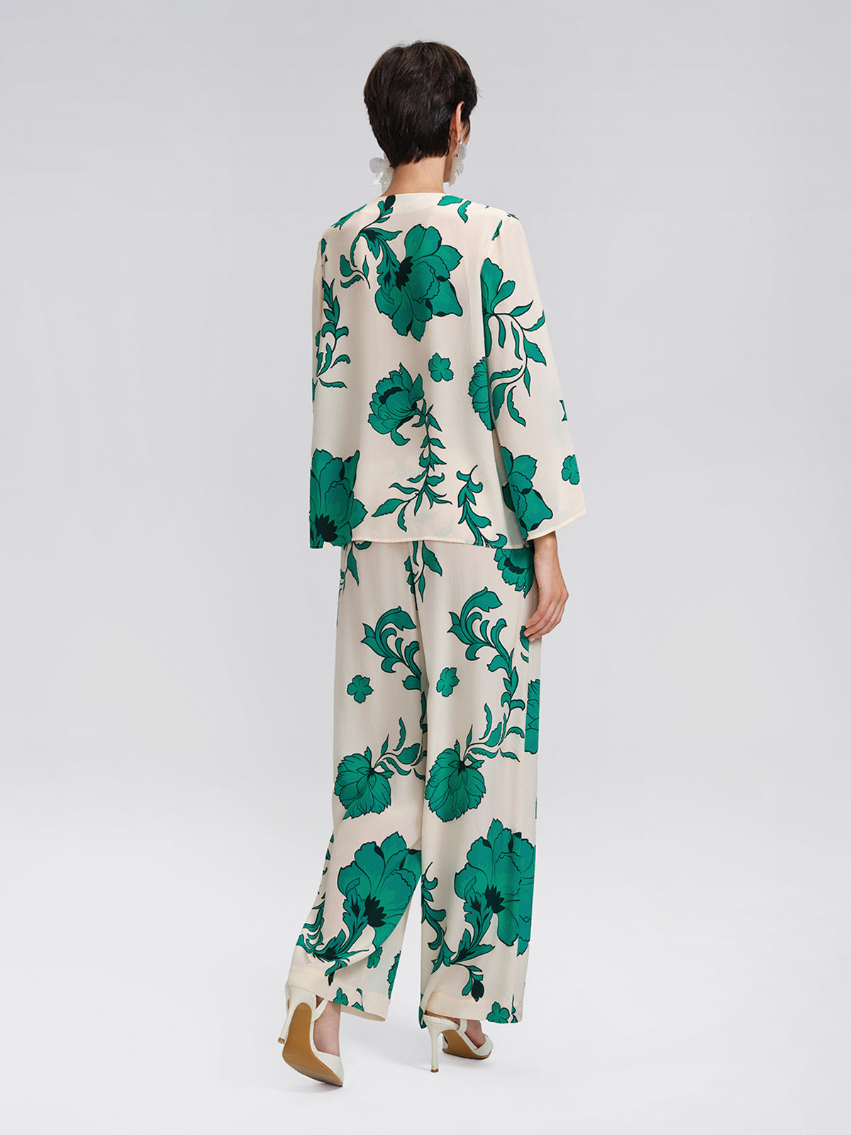 100% Silk Drawstring Waist Elastic Wide-Leg Pants