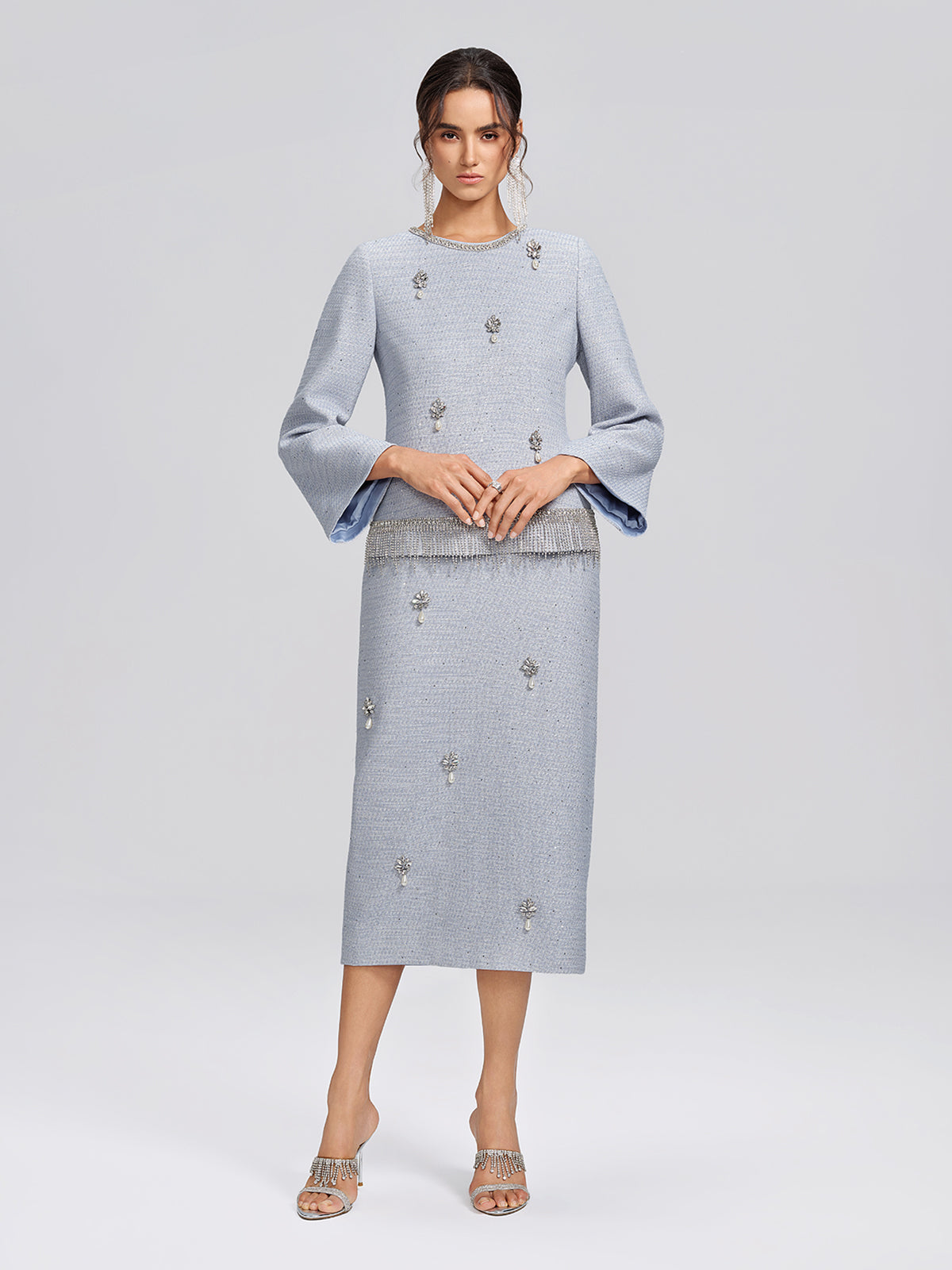 Textured Tweed Pearl Beaded Blouse
