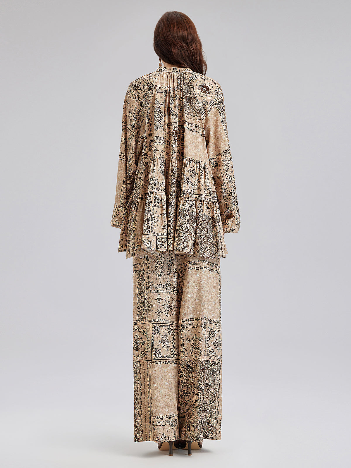 Paisley Cotton-Linen Vacation Relaxed Blouse