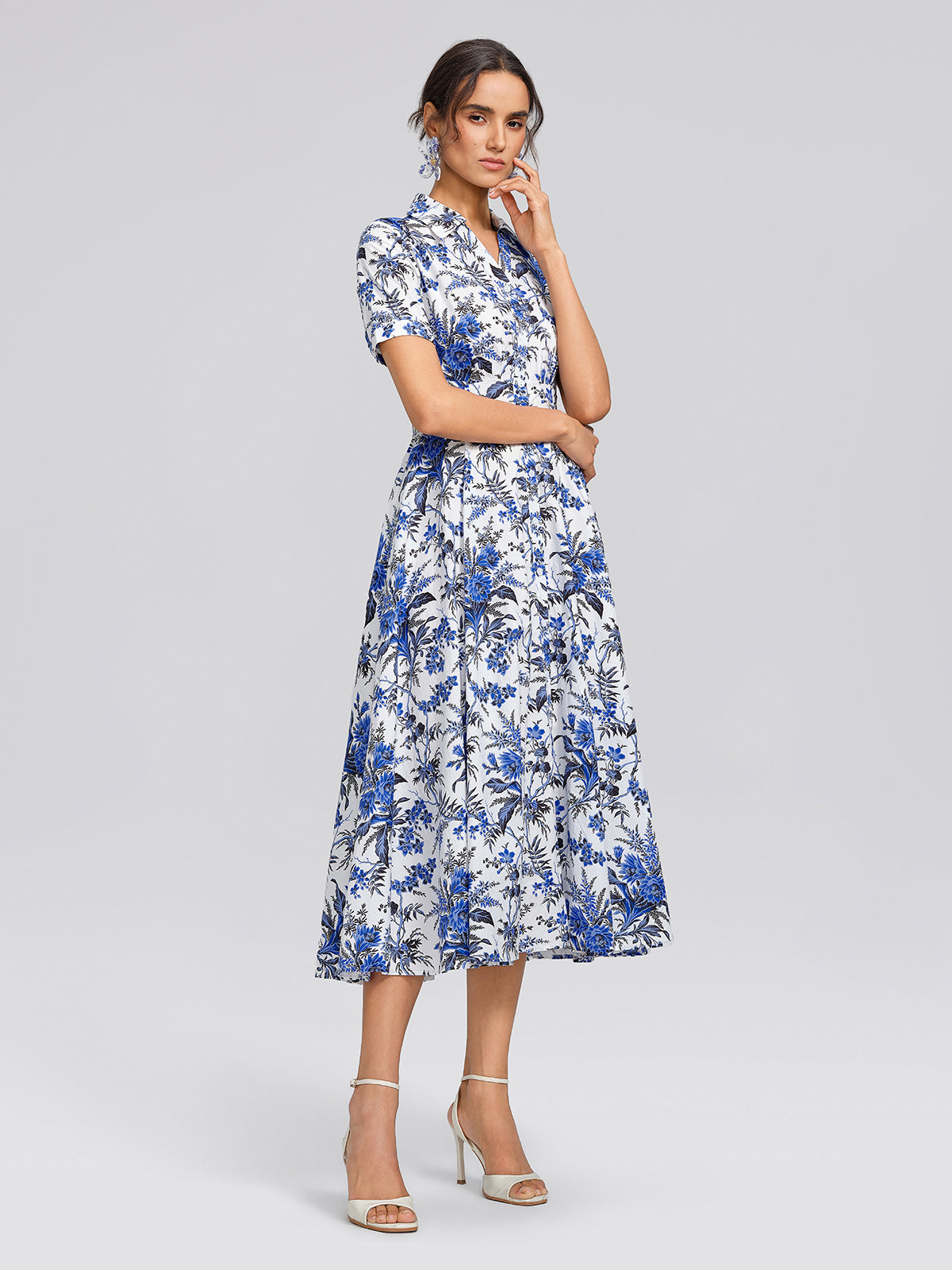 100% Cotton Collared High-Waisted Print Dress