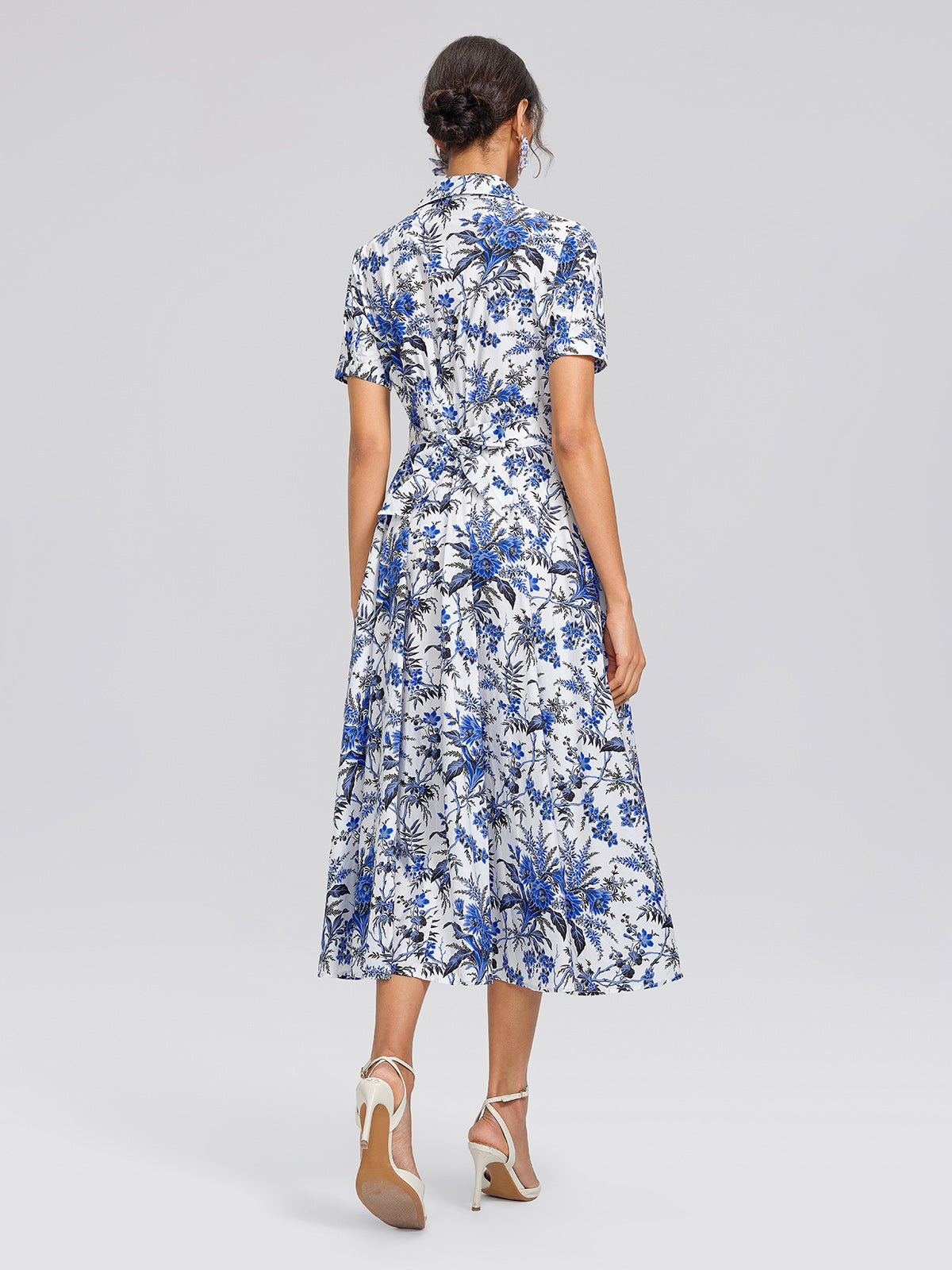 100% Cotton Collared High-Waisted Print Dress