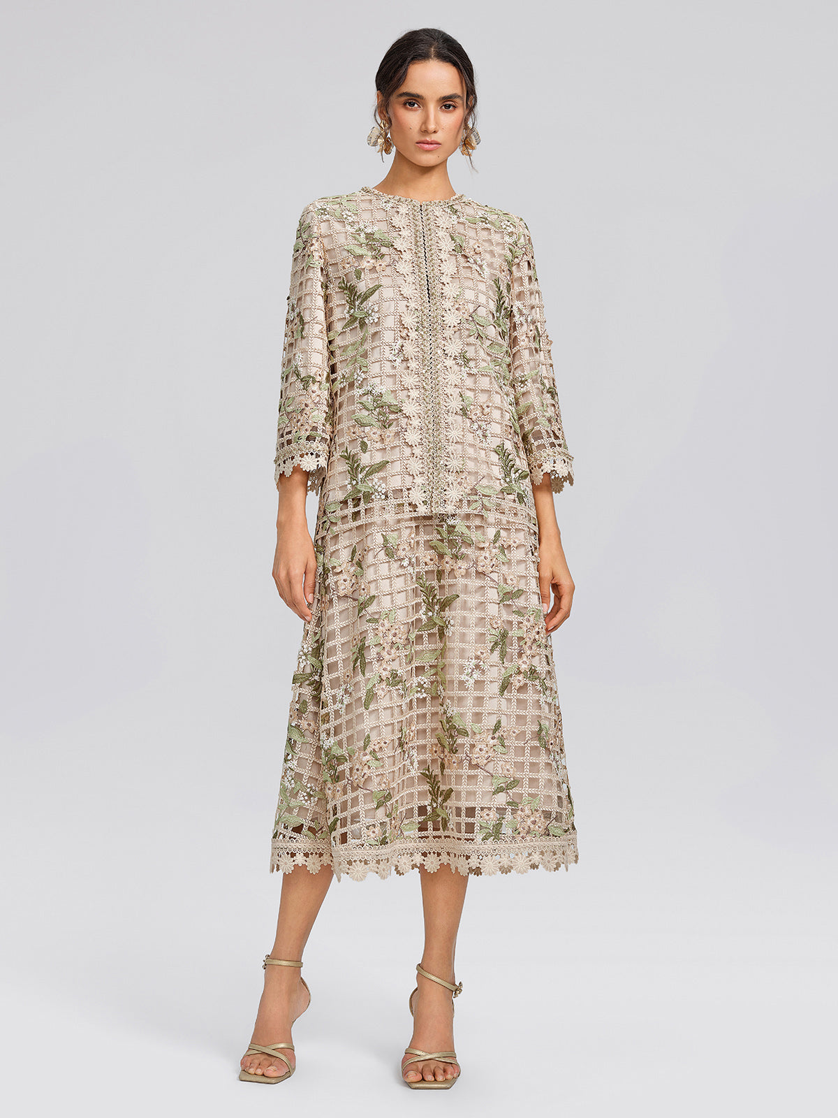 Grid Lace Floral Applique Skirt