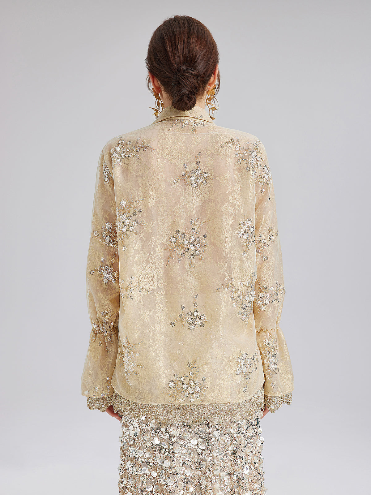 Sequin Bead Embroidered Organza Blouse