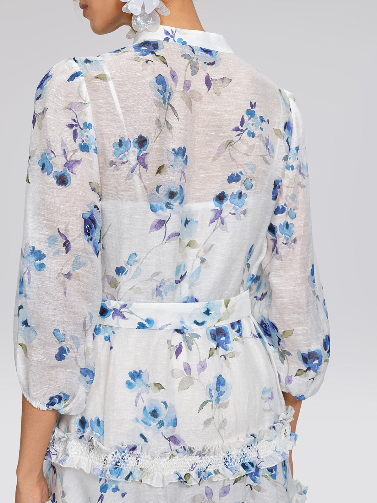 Linen Printed Lace Panel Dress