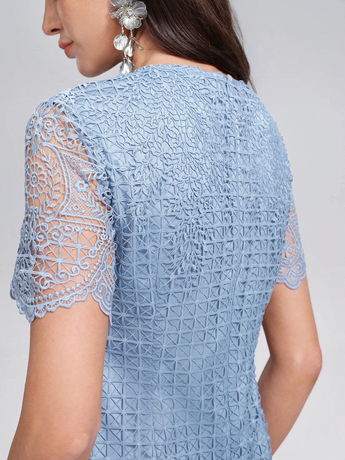 Eyelet Guipure Lace Rose Applique Dress