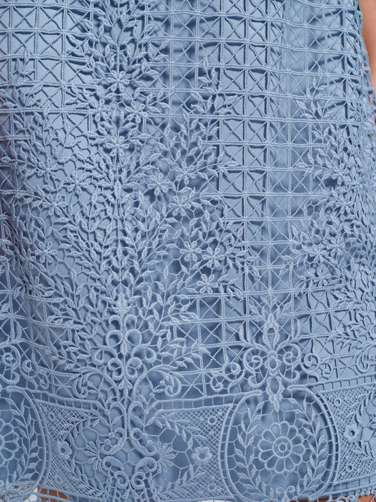 Eyelet Guipure Lace Rose Applique Dress