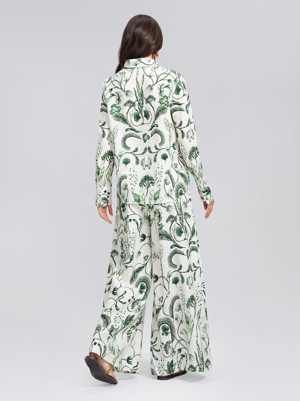 100% Linen Vintage Greenery Print Pants