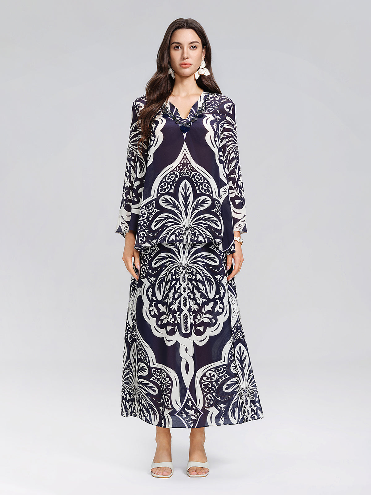 Silk Ethnic-Inspired Paisley Print Elastic Waist Skirt