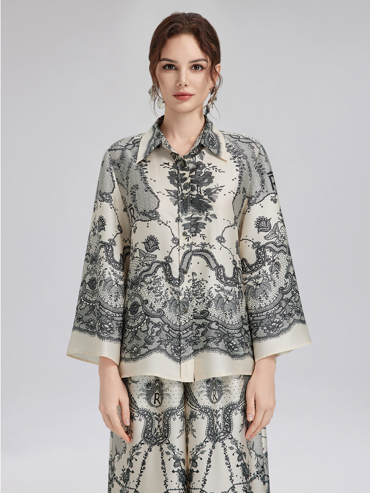 Black Eyelash Lace Turn-down Collar Shirt