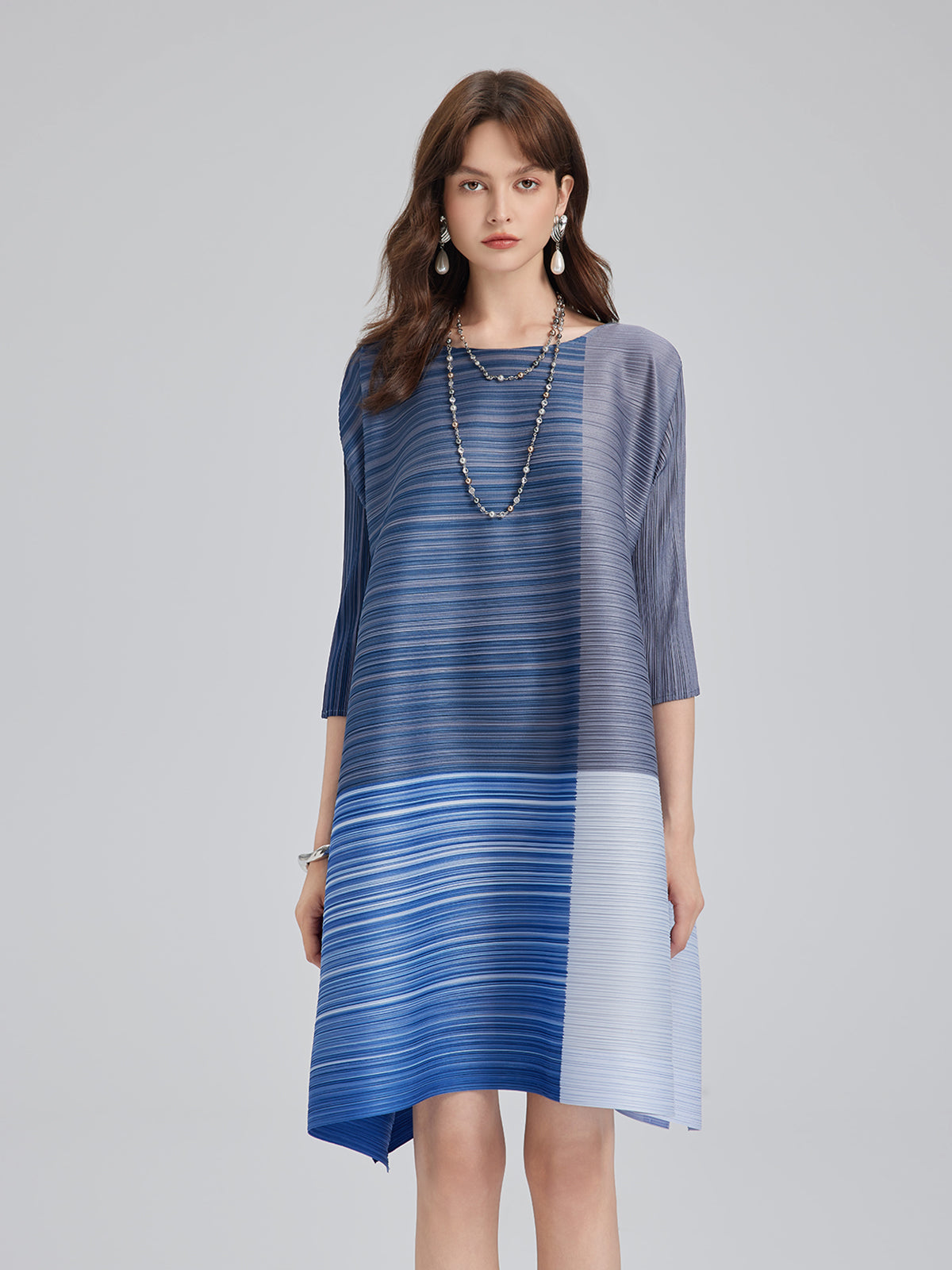 Colorblock Pleated Geometric Dress