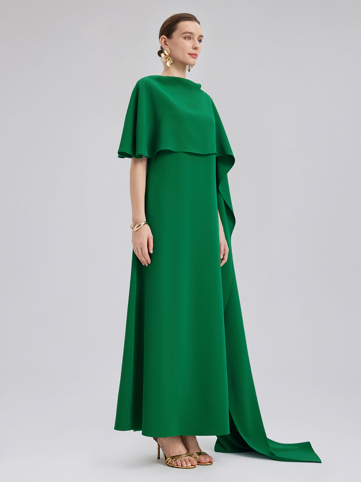 Emerald Shawl-Tie Evening Gown