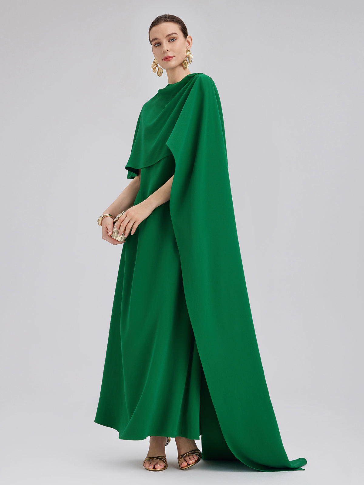 Emerald Shawl-Tie Evening Gown