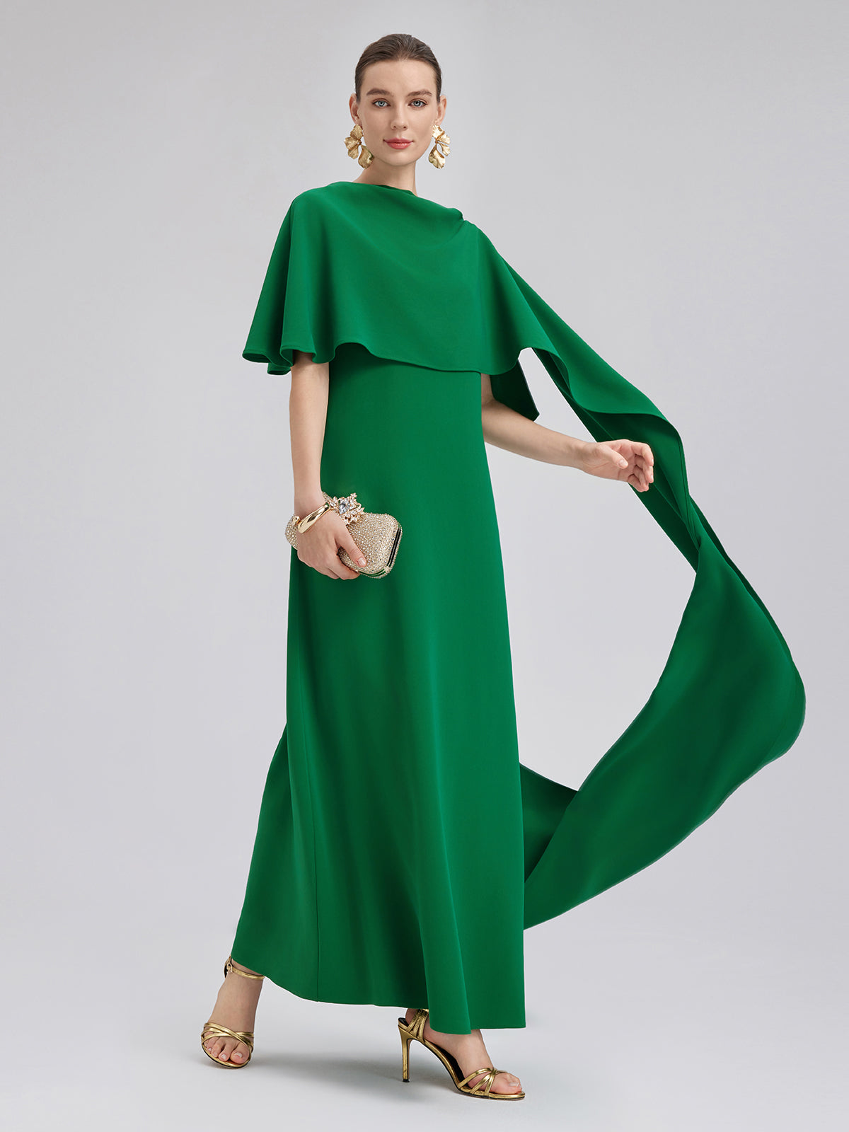 Emerald Shawl-Tie Evening Gown