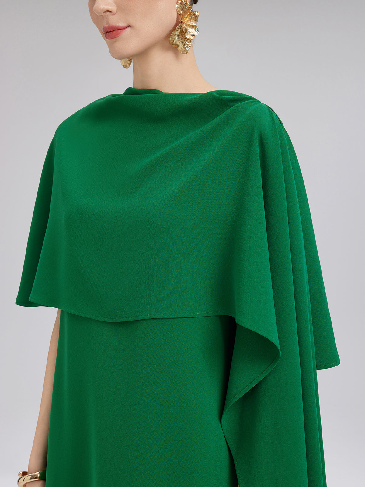 Emerald Shawl-Tie Evening Gown