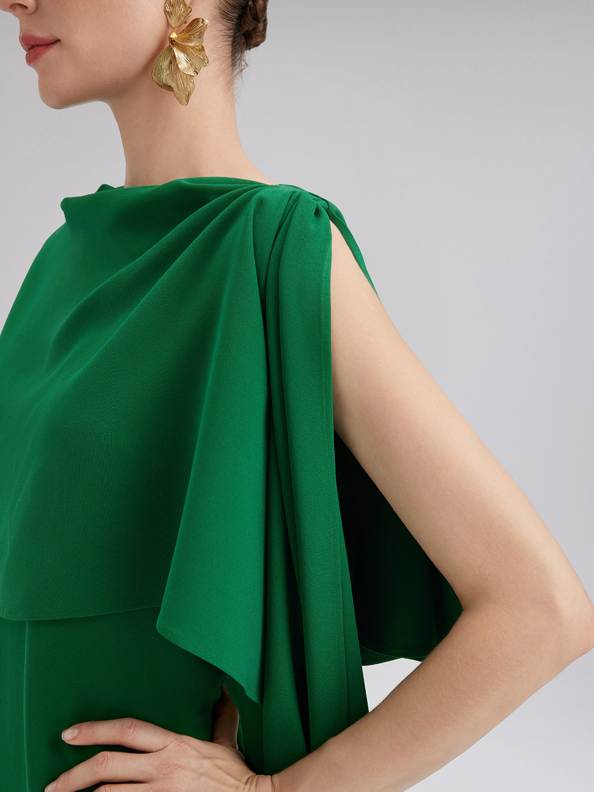 Emerald Shawl-Tie Evening Gown