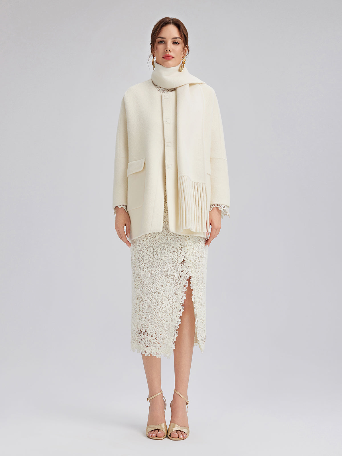 Double-Faced Wool Coat (Fringe Scarf Included)