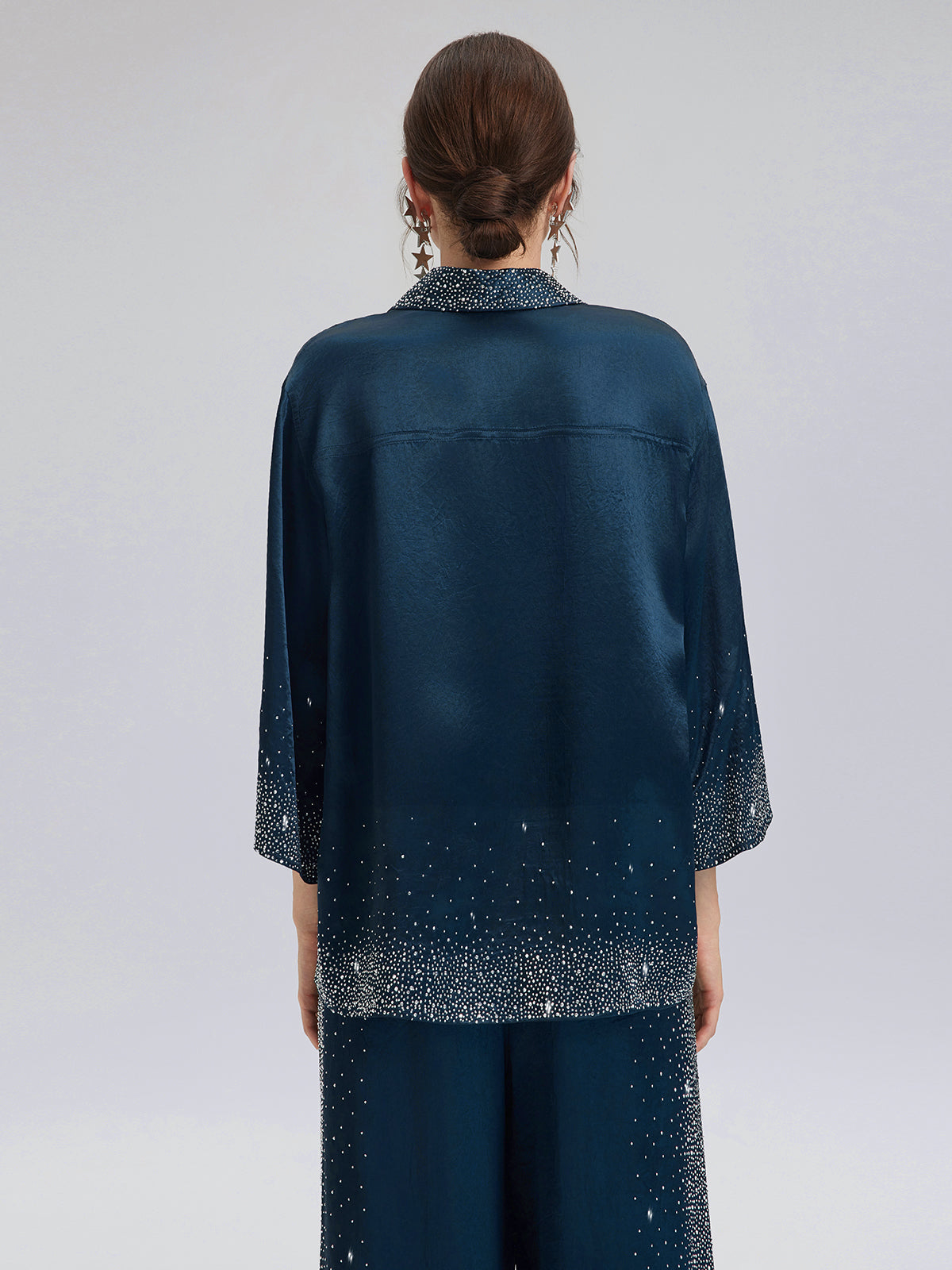 Crystal-Embellished Three-Quarter Sleeve Shirt