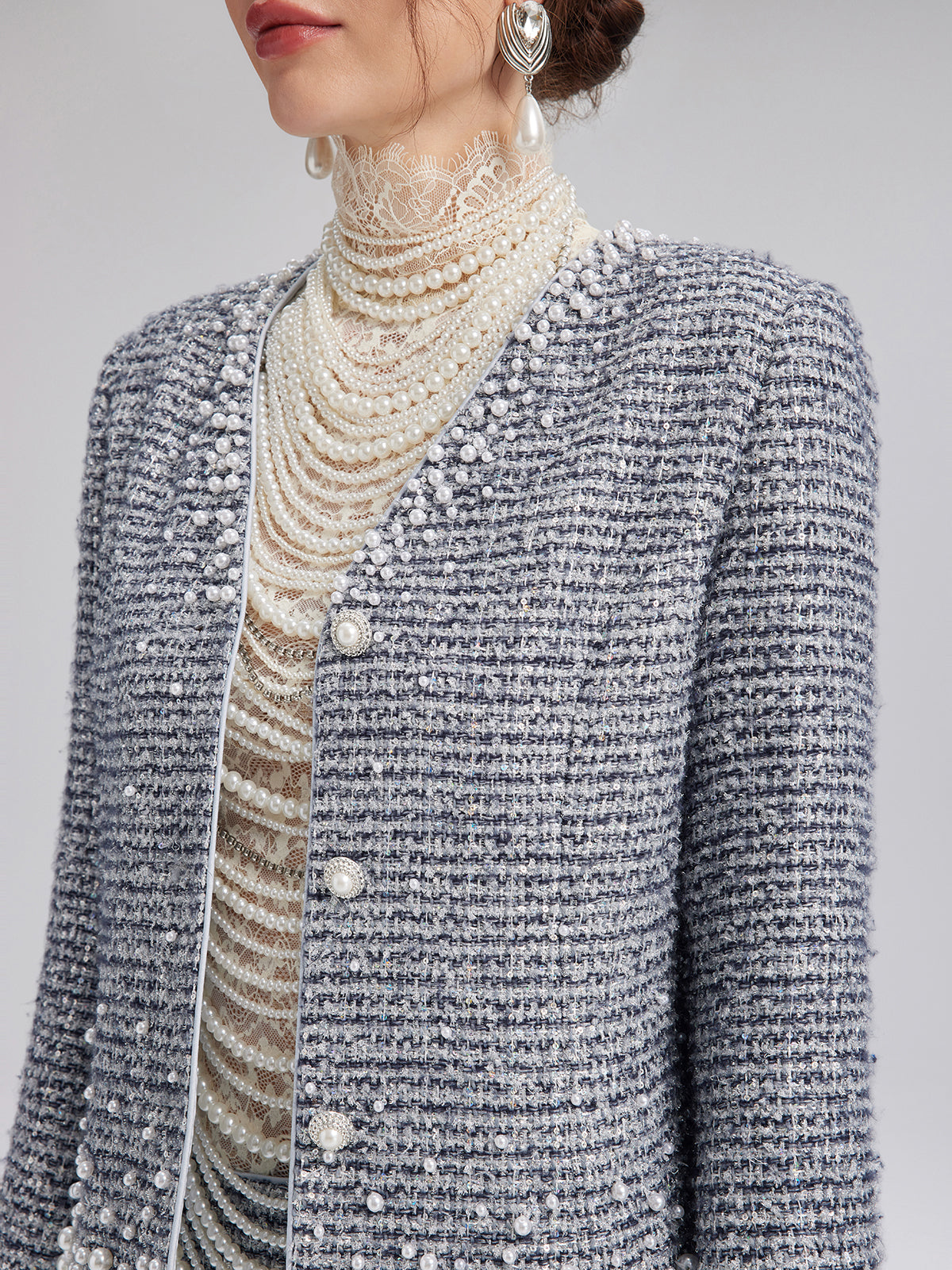 French Hand-Beaded Pearl Tweed Jacket