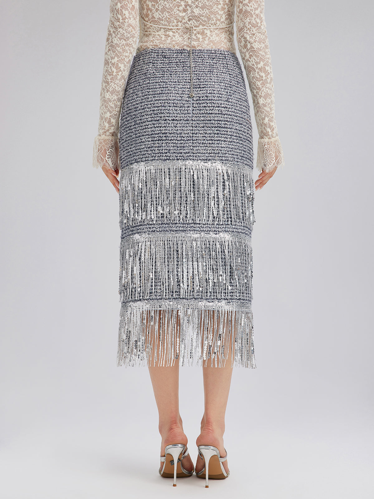 French Sequin Fringe Tweed Skirt