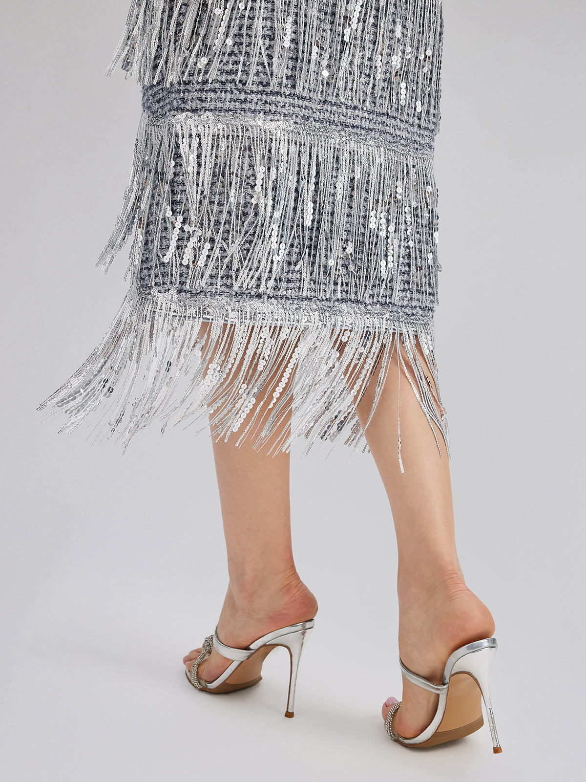 French Sequin Fringe Tweed Skirt