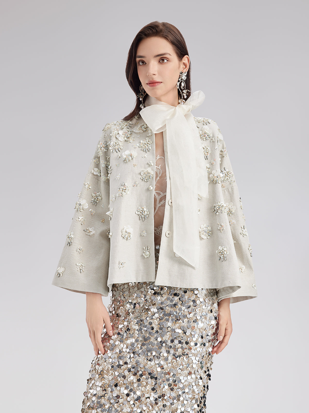 Hand-Embroidered Linen Cape Coat