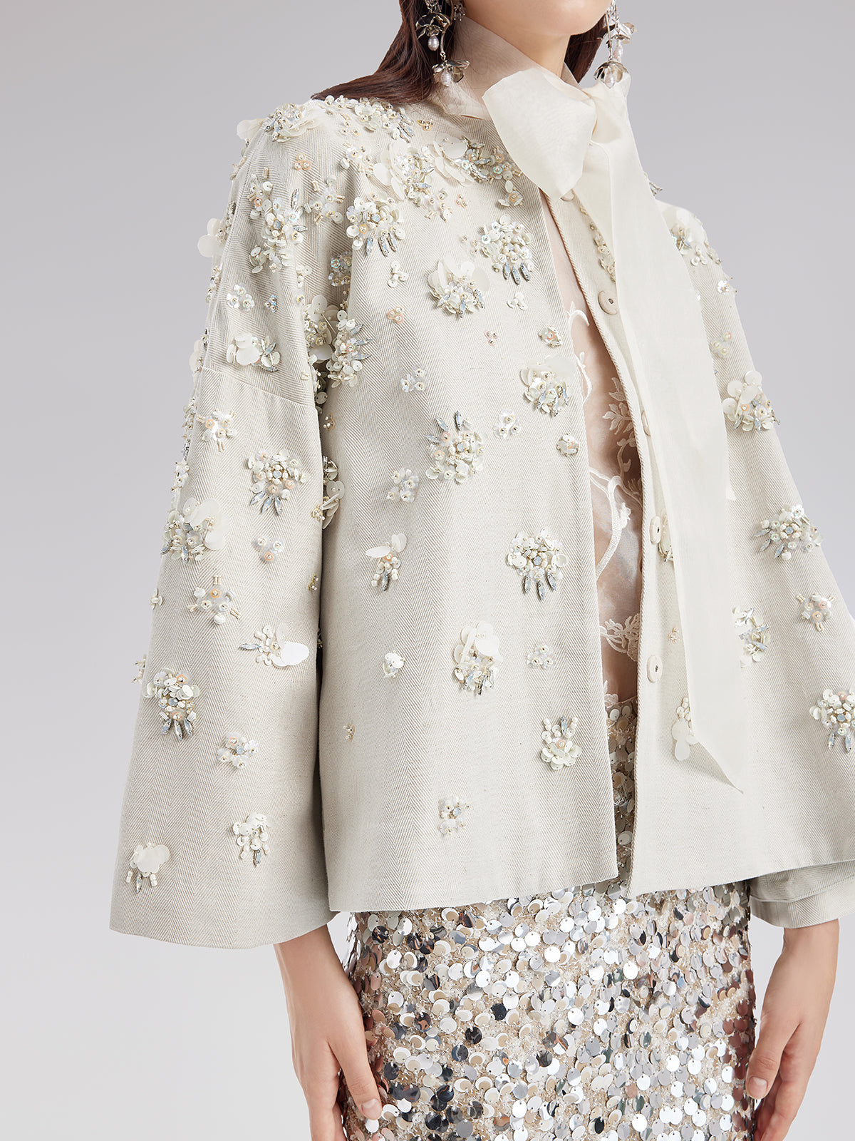 Hand-Embroidered Linen Cape Coat